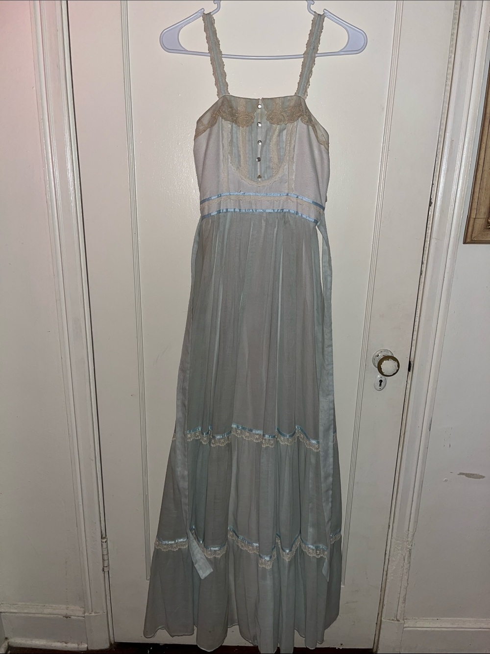 Candi Jones | Vintage Delicate Pale Blue Lace Maxi Dress